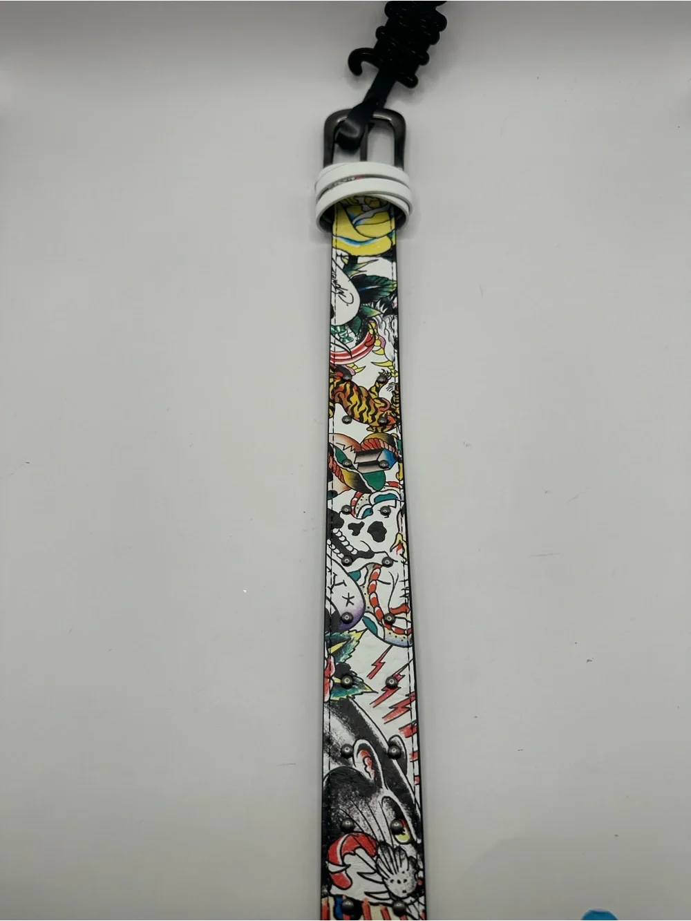 Ed Hardy Men's Graphic Print Tattoo Dress Belt Adjustable Buckle Multicolor 40